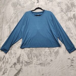 realessentials Top Womens 2X Teal Blue Green Long Sleeve Petal Back Crop Workout